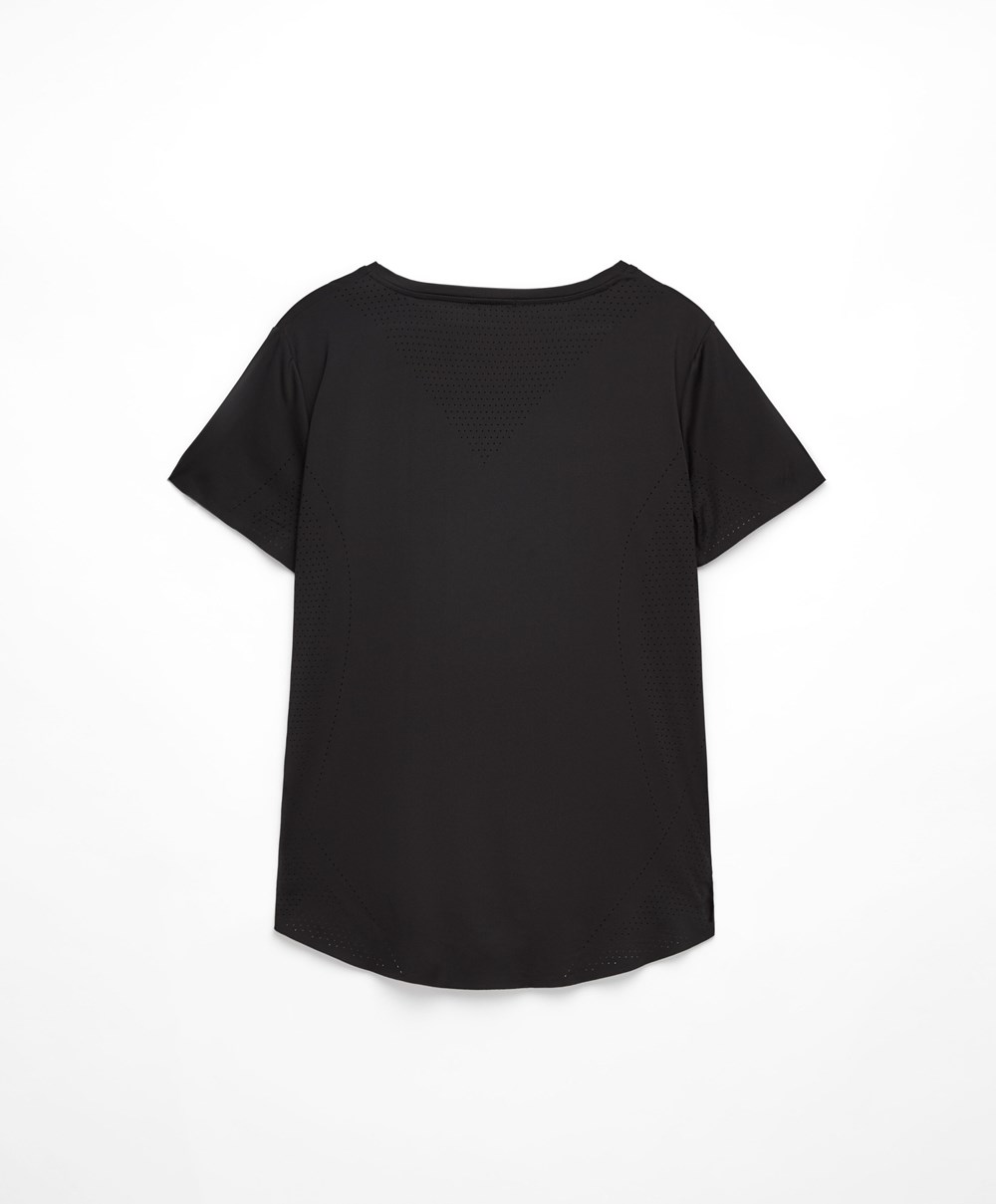 Oysho Microperforated Kort-sleeved Technical T-shirt Svarte | MBFH64592