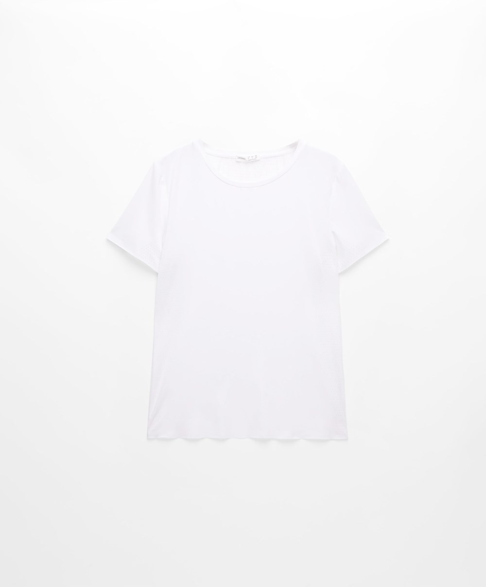 Oysho Microperforated Kort-sleeved Technical T-shirt Hvite | QEAS10274