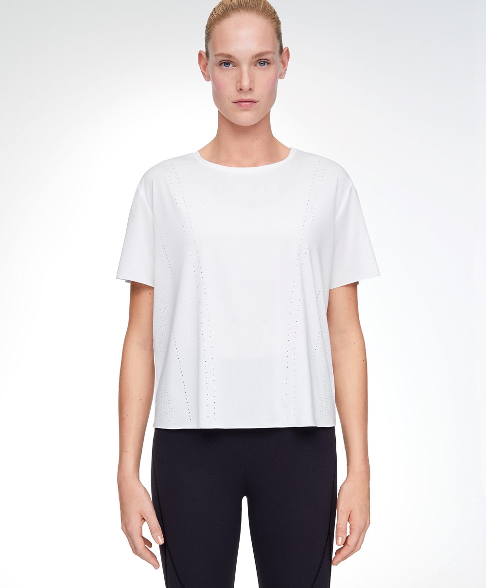 Oysho Microperforated Kort-sleeved Technical T-shirt Hvite | ZYEM52976