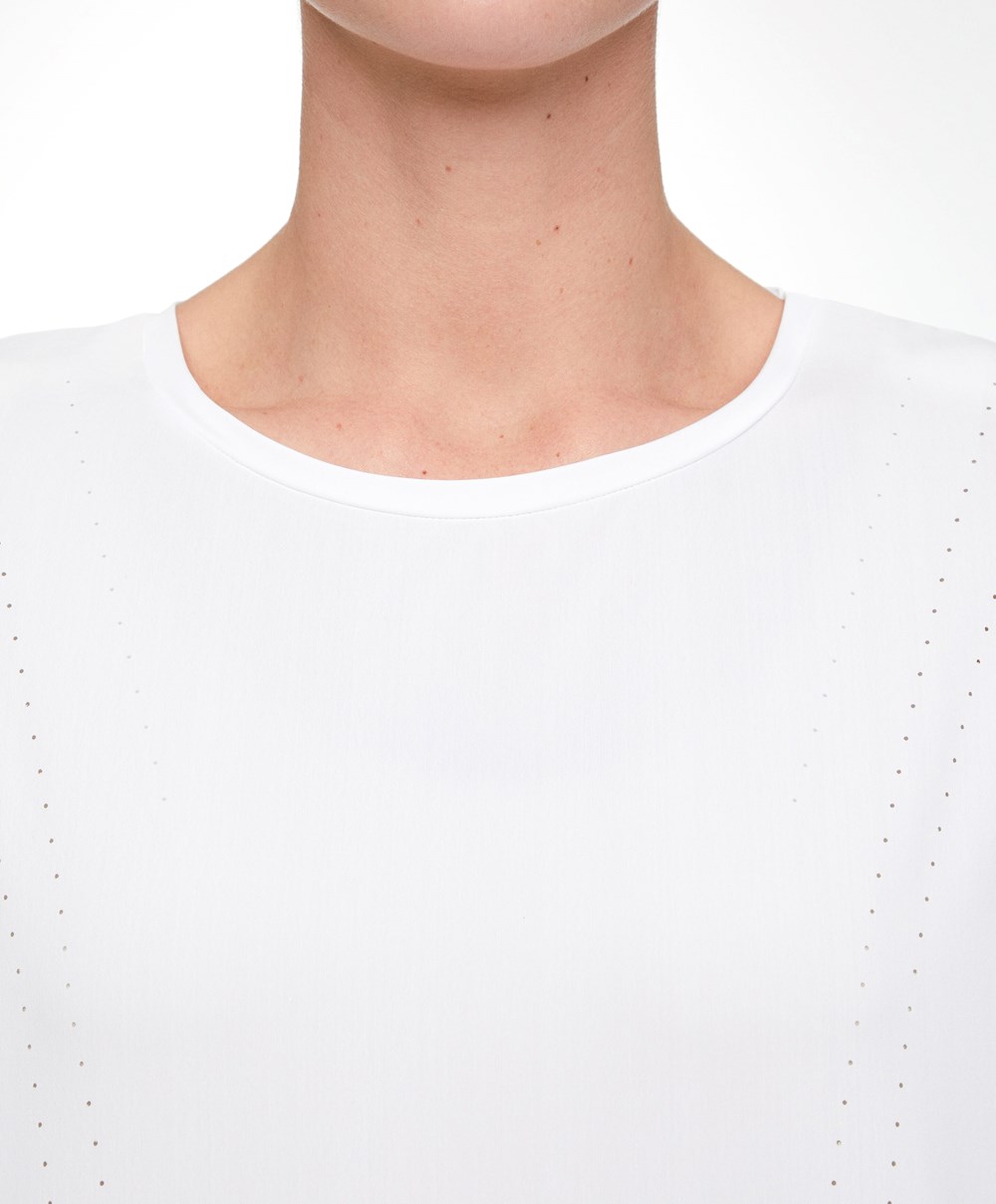 Oysho Microperforated Kort-sleeved Technical T-shirt Hvite | ZYEM52976