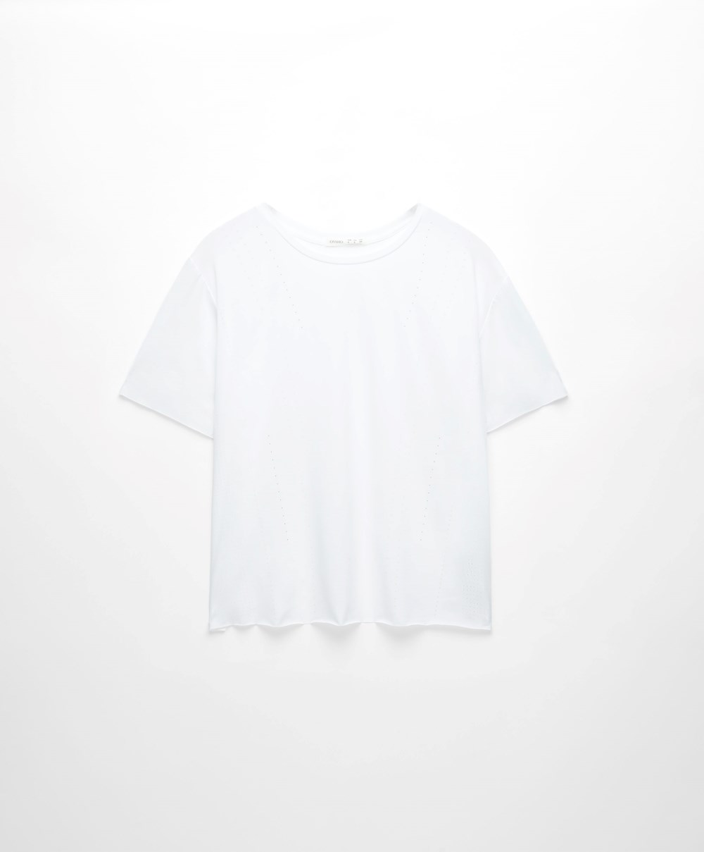 Oysho Microperforated Kort-sleeved Technical T-shirt Hvite | ZYEM52976