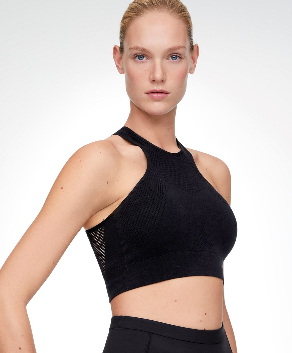 Oysho Microperforated Seamless Tank Top Svarte | LQYV94867