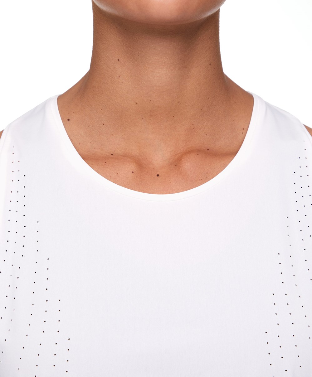 Oysho Microperforated Technical Ermeløse T-shirt Hvite | FUAD61853