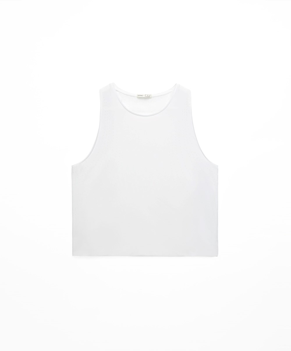 Oysho Microperforated Technical Ermeløse T-shirt Hvite | FUAD61853