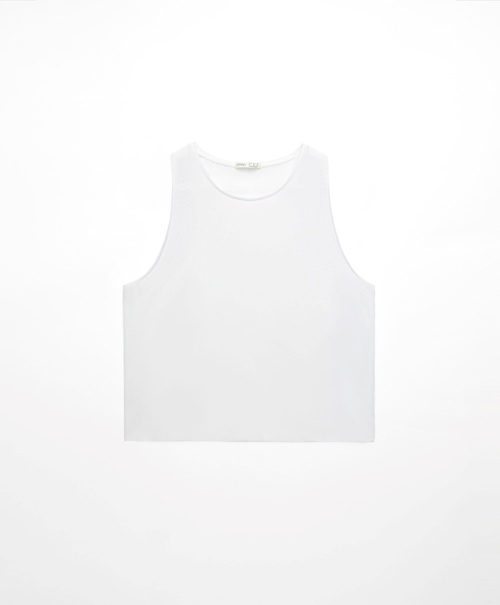 Oysho Microperforated Technical Ermeløse T-shirt Hvite | JWAL87069