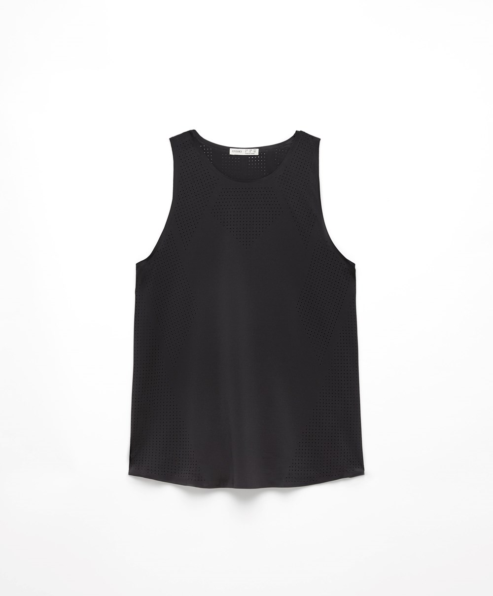 Oysho Microperforated Technical Ermeløse T-shirt Svarte | RBSV38519