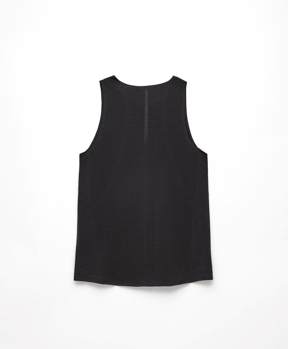 Oysho Microperforated Technical Ermeløse T-shirt Svarte | RBSV38519