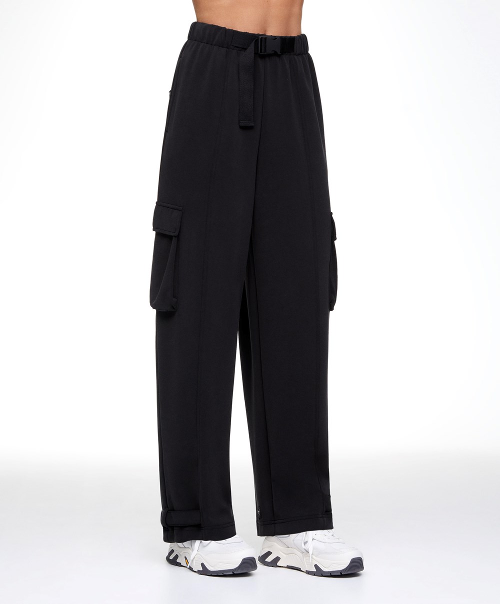 Oysho Modal Cargo Trousers Svarte | PIZW92867