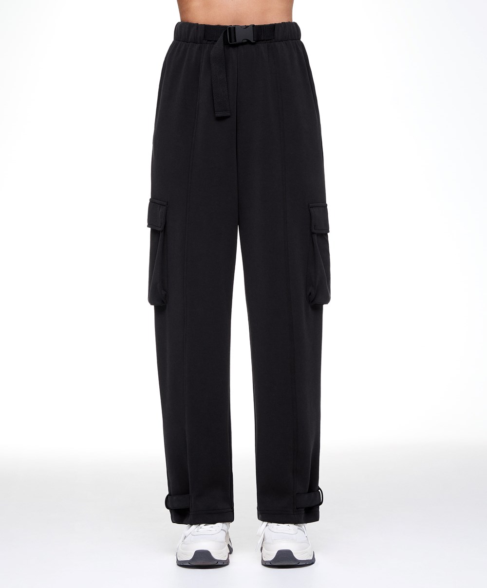 Oysho Modal Cargo Trousers Svarte | PIZW92867