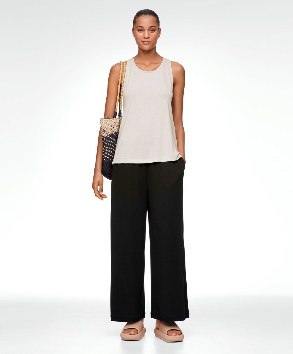 Oysho Modal Crop Trousers Svarte | WKBG17902