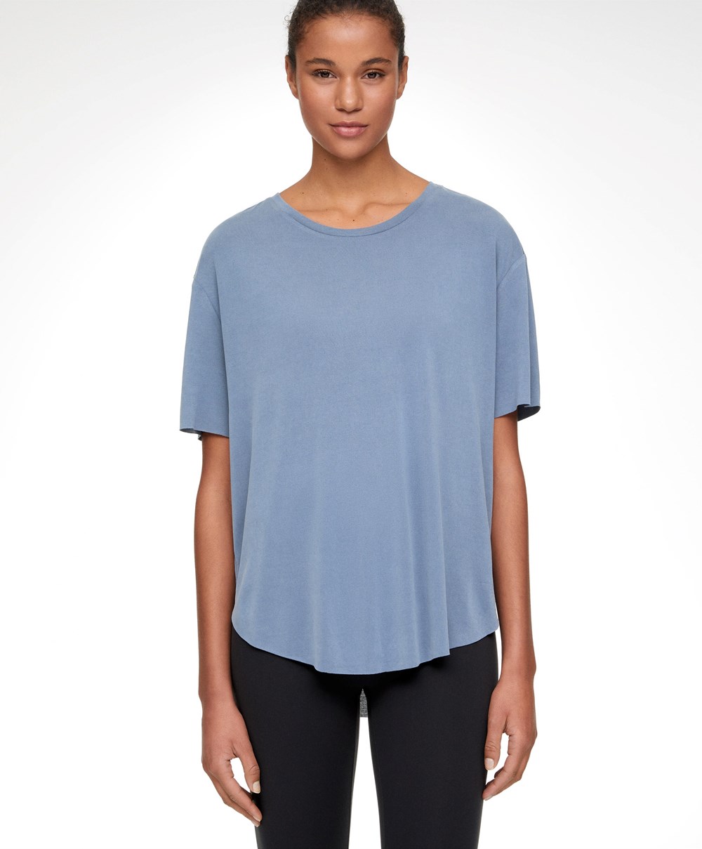 Oysho Modal Kort-sleeved T-shirt Mid-blue | SPTL61738