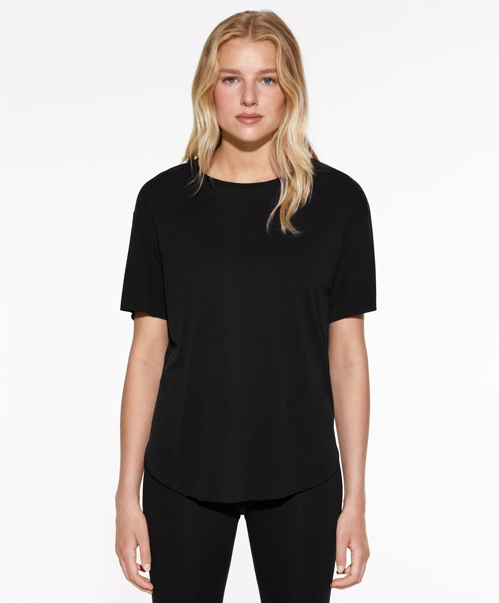 Oysho Modal Kort-sleeved T-shirt Svarte | IPXE93417