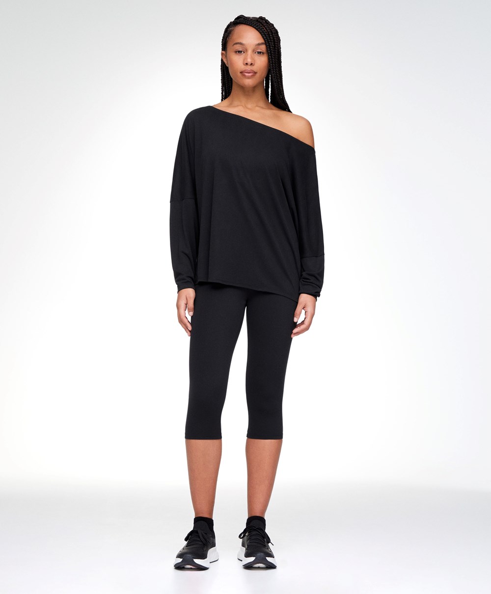 Oysho Modal Long-sleeved T-shirt Svarte | ERFG18654