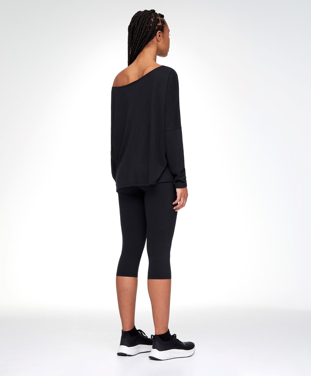 Oysho Modal Long-sleeved T-shirt Svarte | ERFG18654