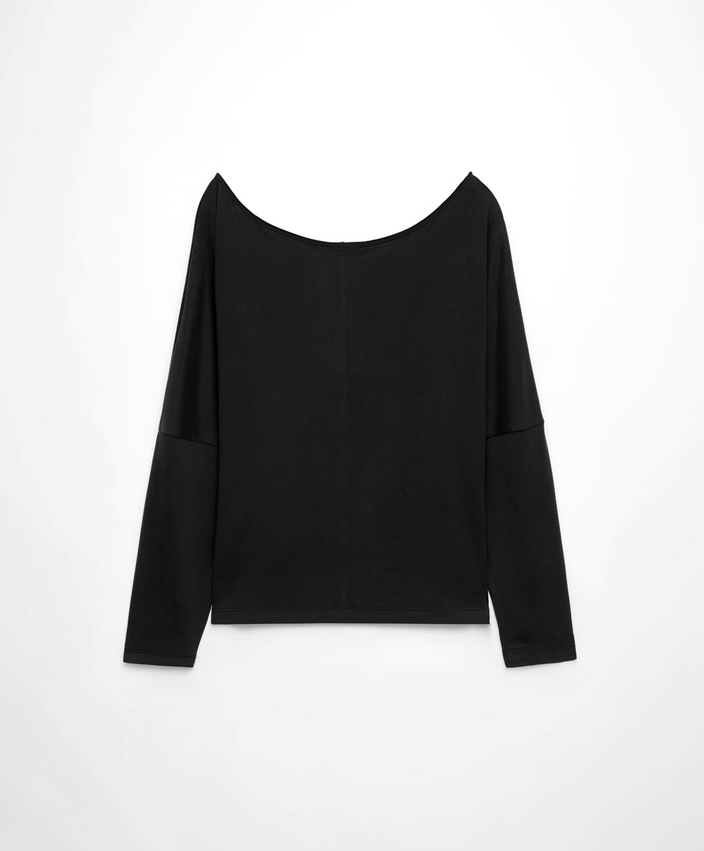 Oysho Modal Long-sleeved T-shirt Svarte | ERFG18654