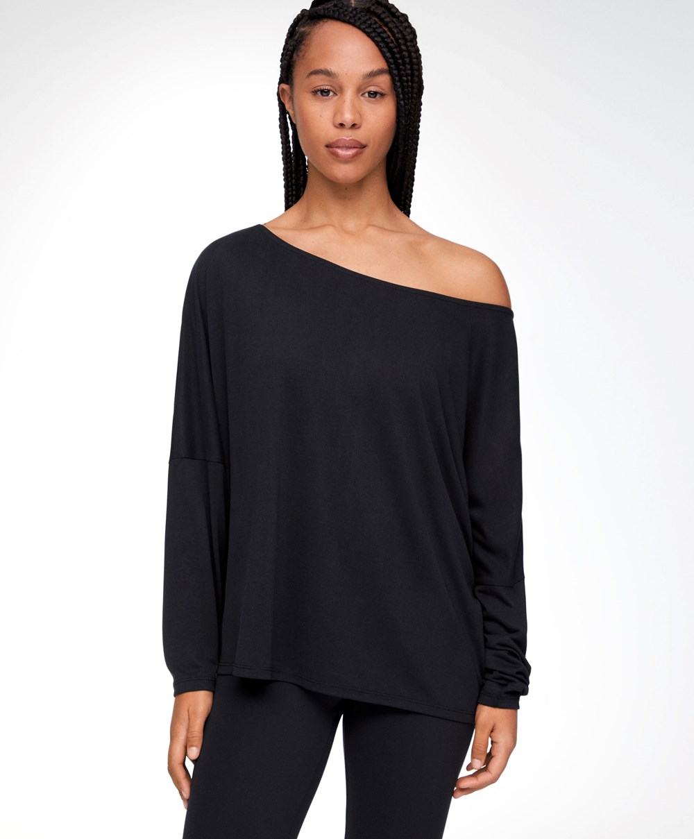 Oysho Modal Long-sleeved T-shirt Svarte | ERFG18654