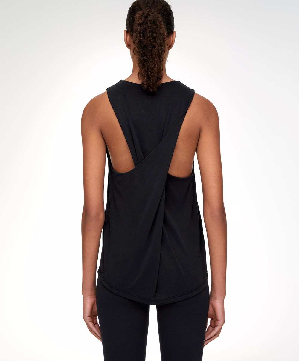 Oysho Modal Open Back Ermeløse T-shirt Svarte | JZLP12095