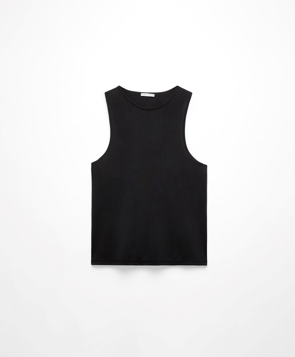 Oysho Modal Open Back Ermeløse T-shirt Svarte | JZLP12095