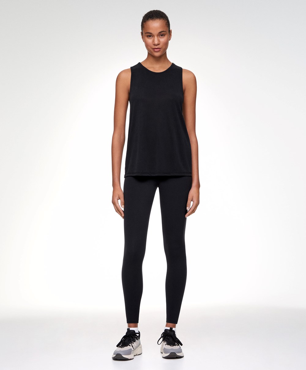 Oysho Modal Open Back Ermeløse T-shirt Svarte | NZVB09465