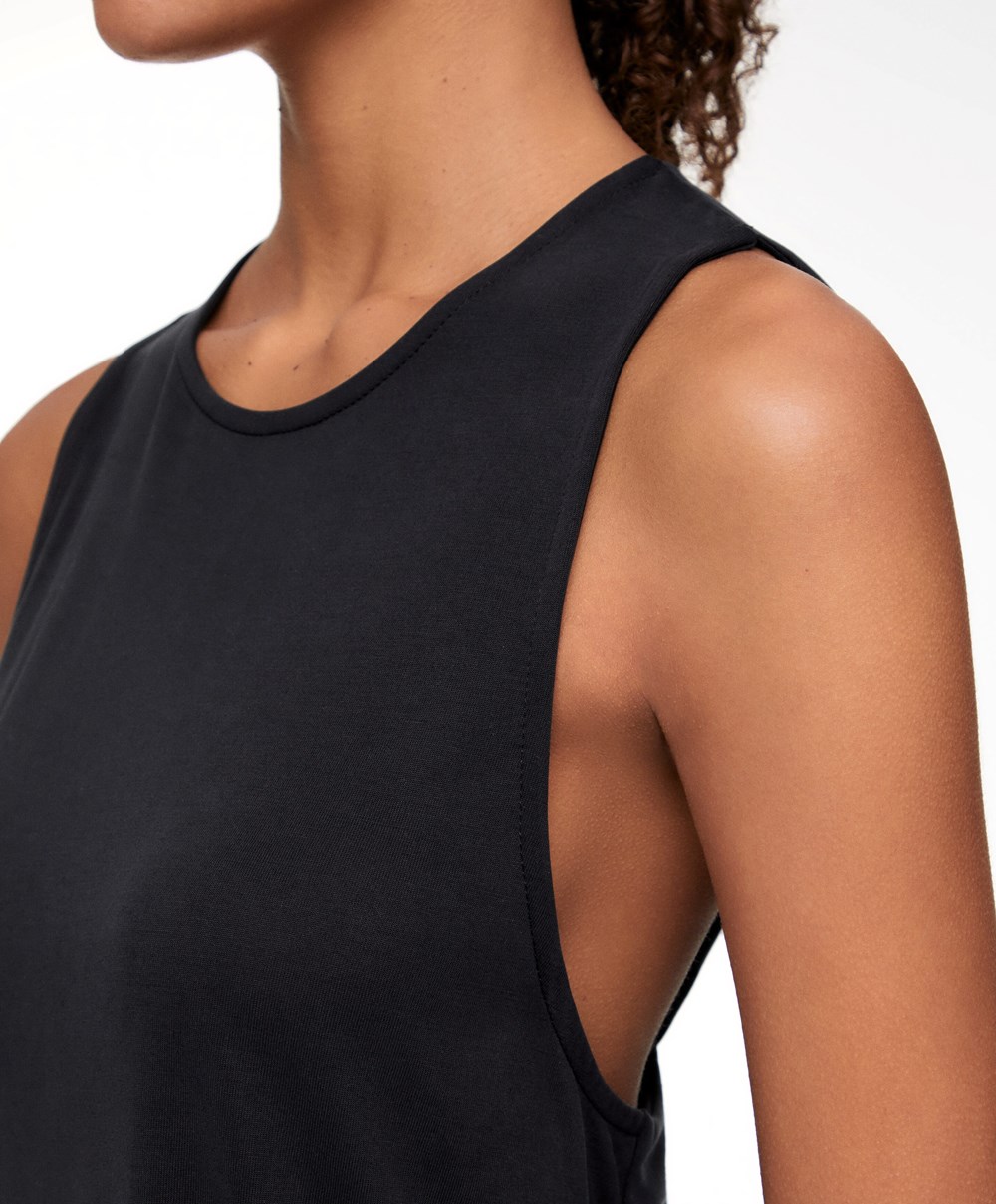 Oysho Modal Open Back Ermeløse T-shirt Svarte | NZVB09465