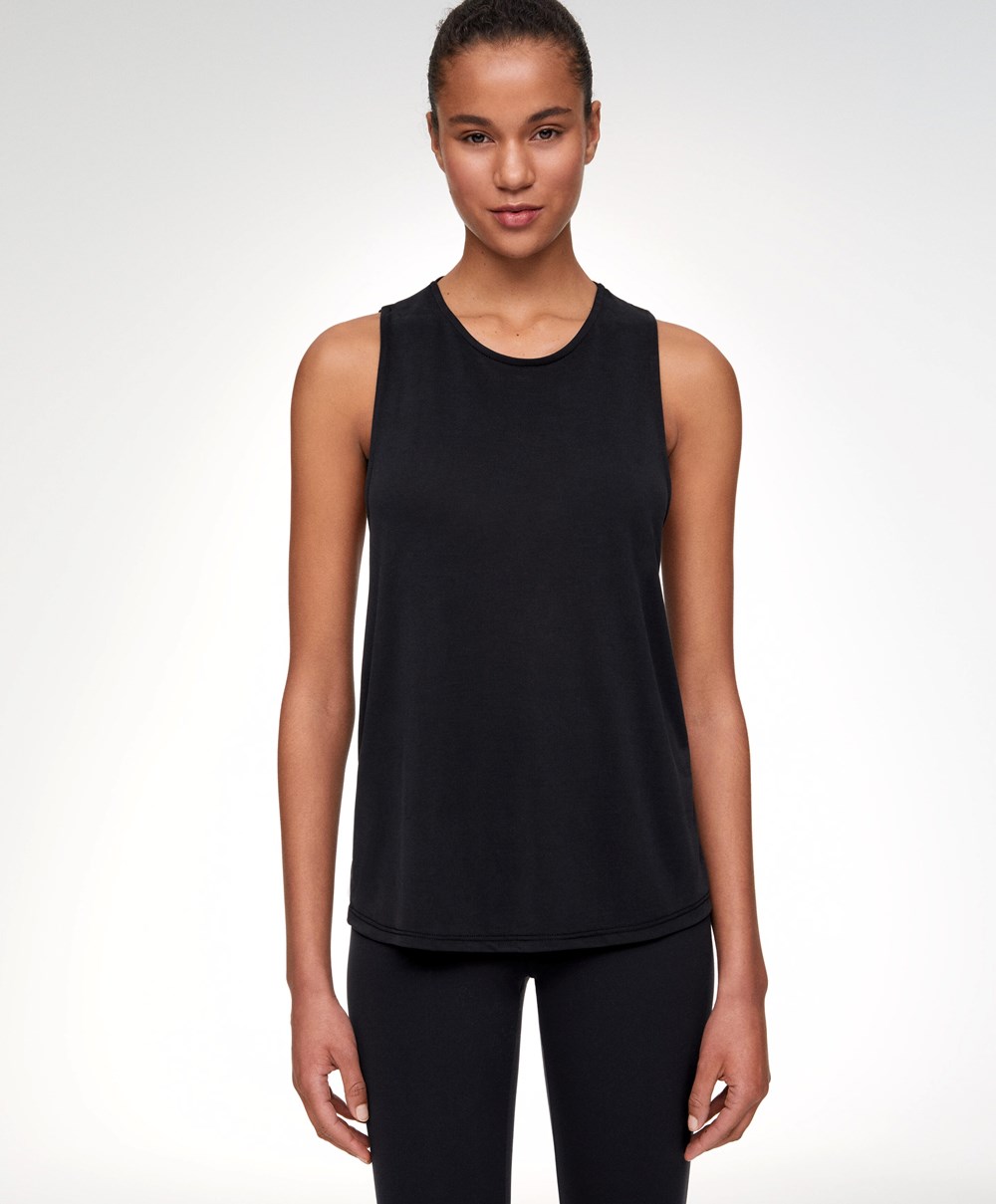 Oysho Modal Open Back Ermeløse T-shirt Svarte | NZVB09465