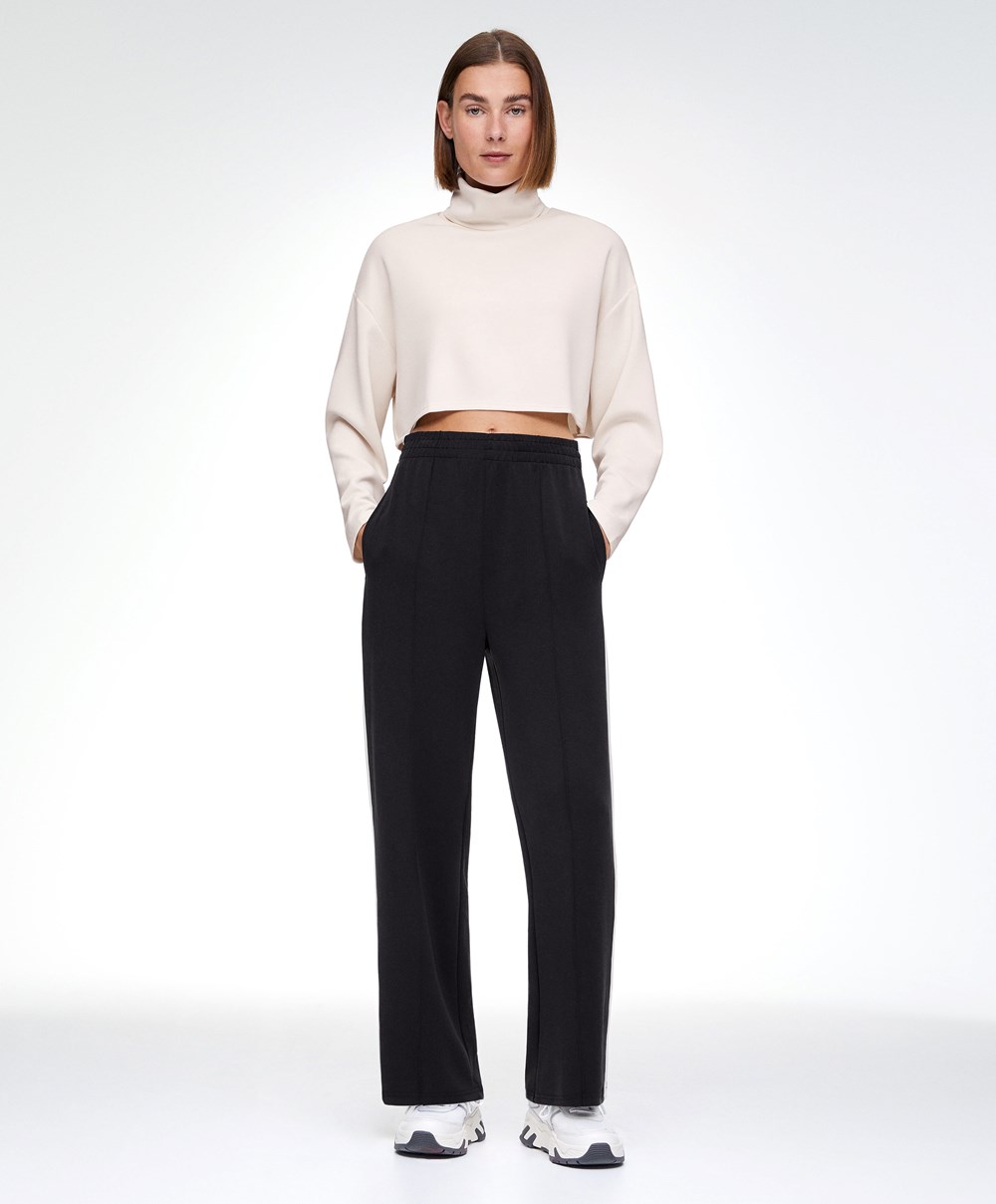 Oysho Modal Roll-neck Crop Sweatshirt Stone | WVMO04389