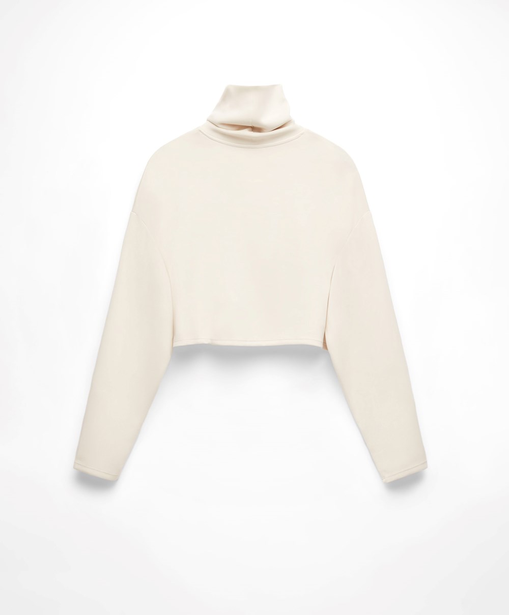 Oysho Modal Roll-neck Crop Sweatshirt Stone | WVMO04389