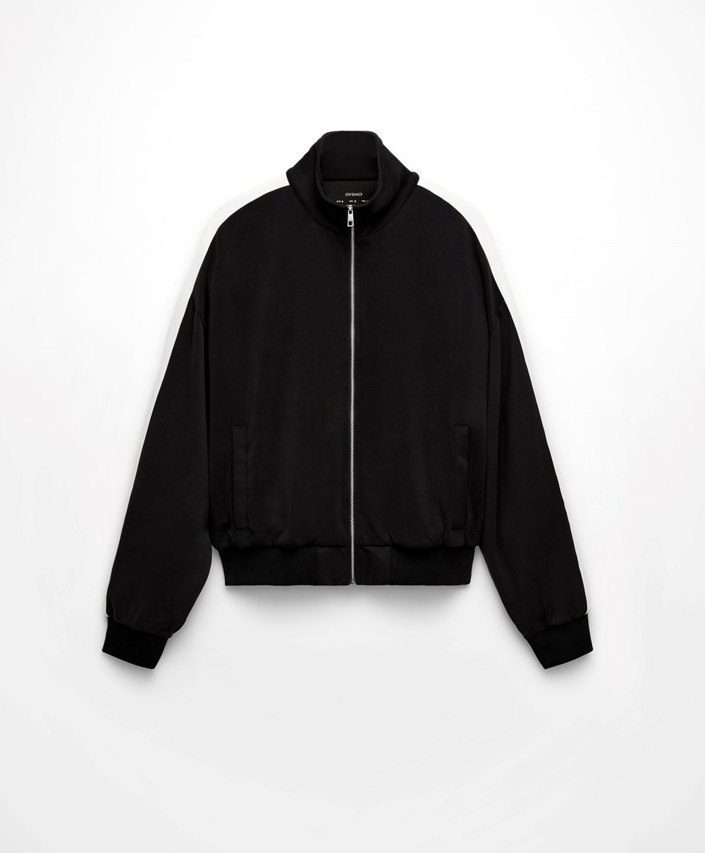 Oysho Modal Side Band Jacket Svarte | NYOW83690