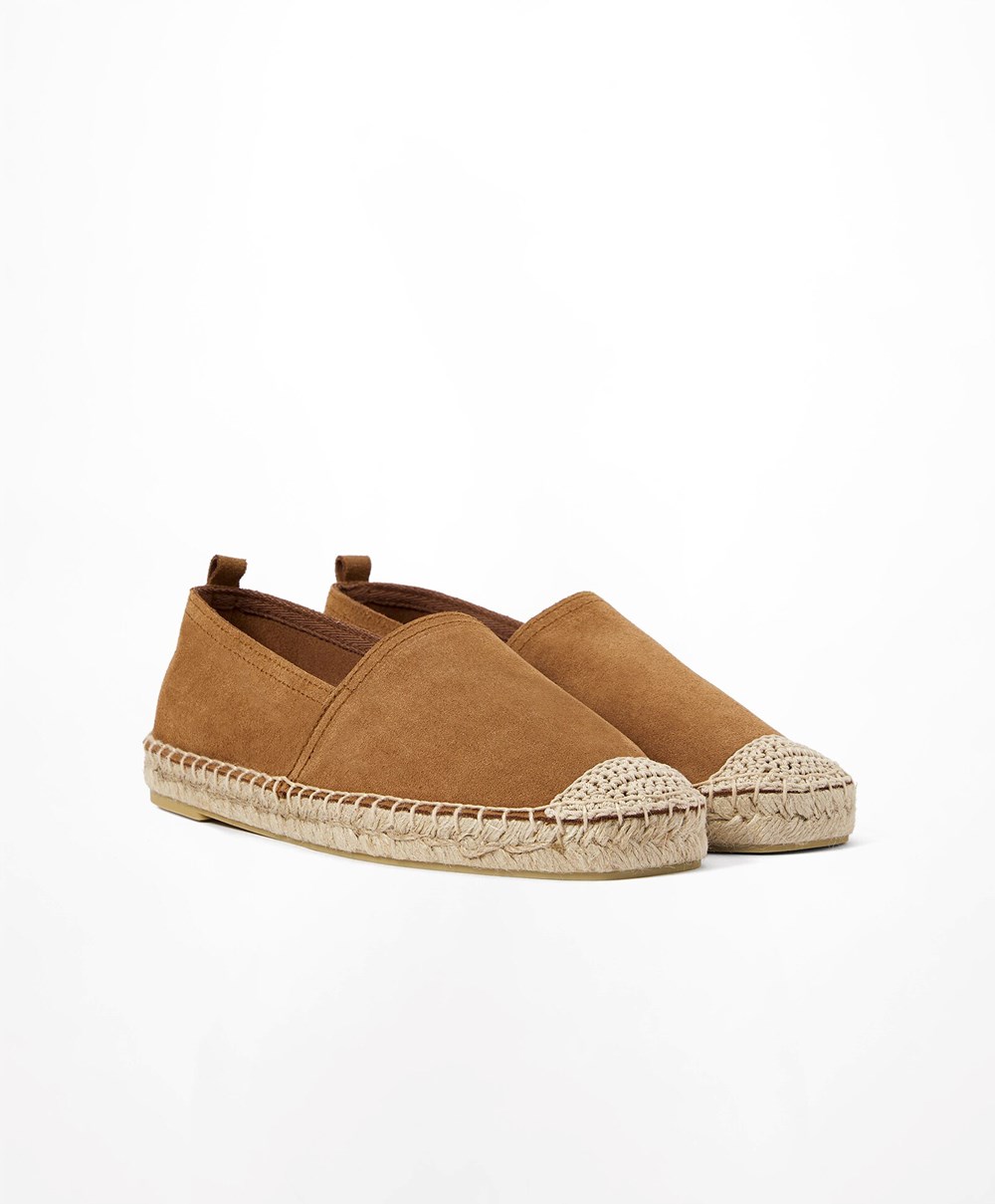 Oysho Natural Lær Espadrilles Brune | MIDK20958