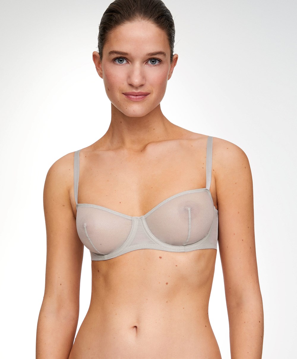 Oysho Non-padded Underwired Balconette Bra In Shiny Tulle Sølv | PJWL96854