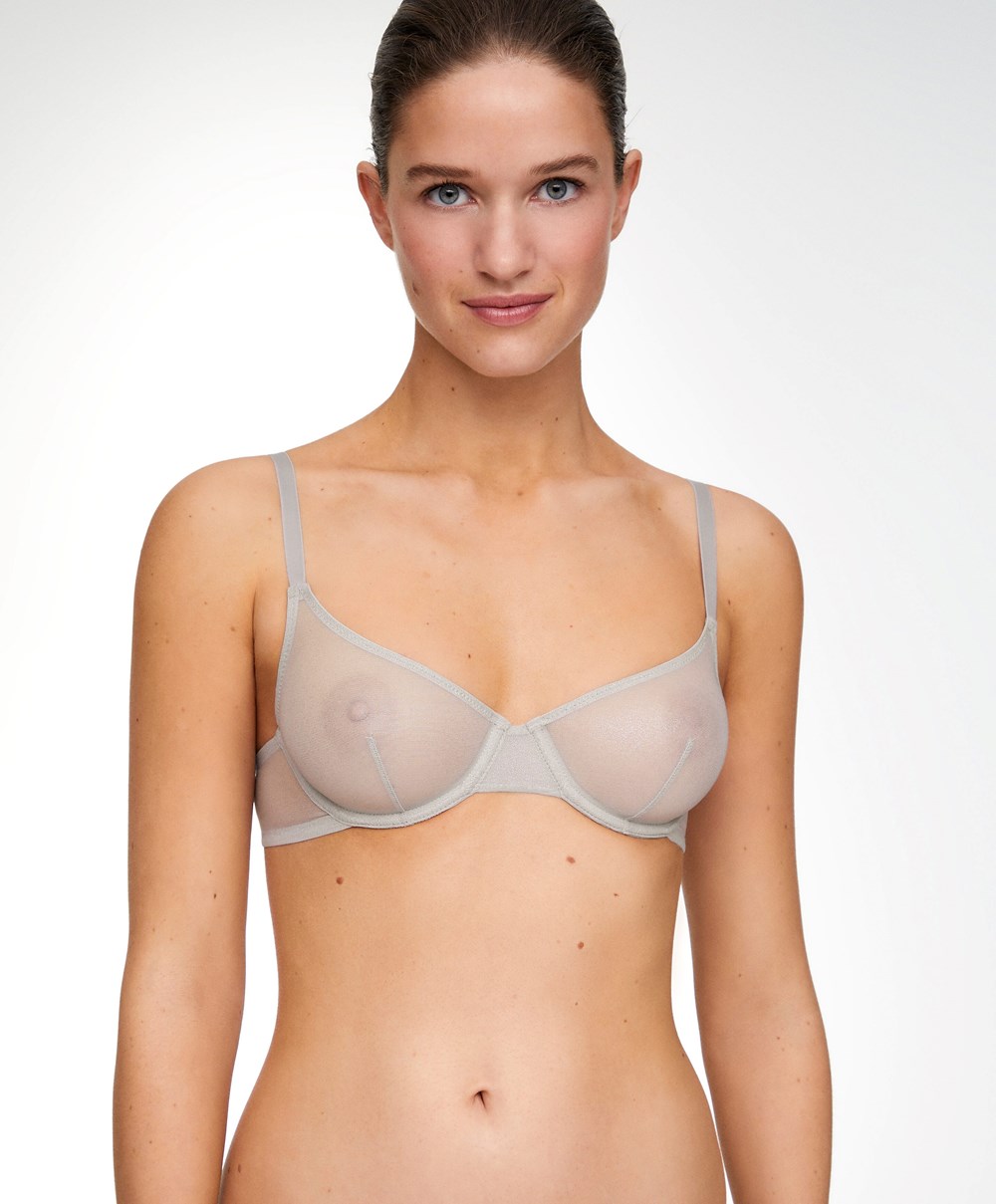 Oysho Non-padded Underwired Classic Bra In Shiny Tulle Sølv | AVRH57108