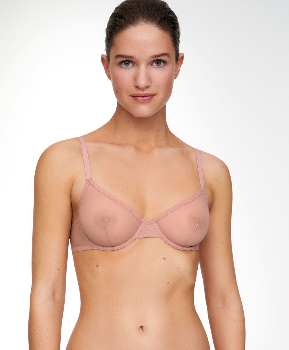 Oysho Non-padded Underwired Classic Bra In Tulle Mid Dusty Rosette | BFYI64372