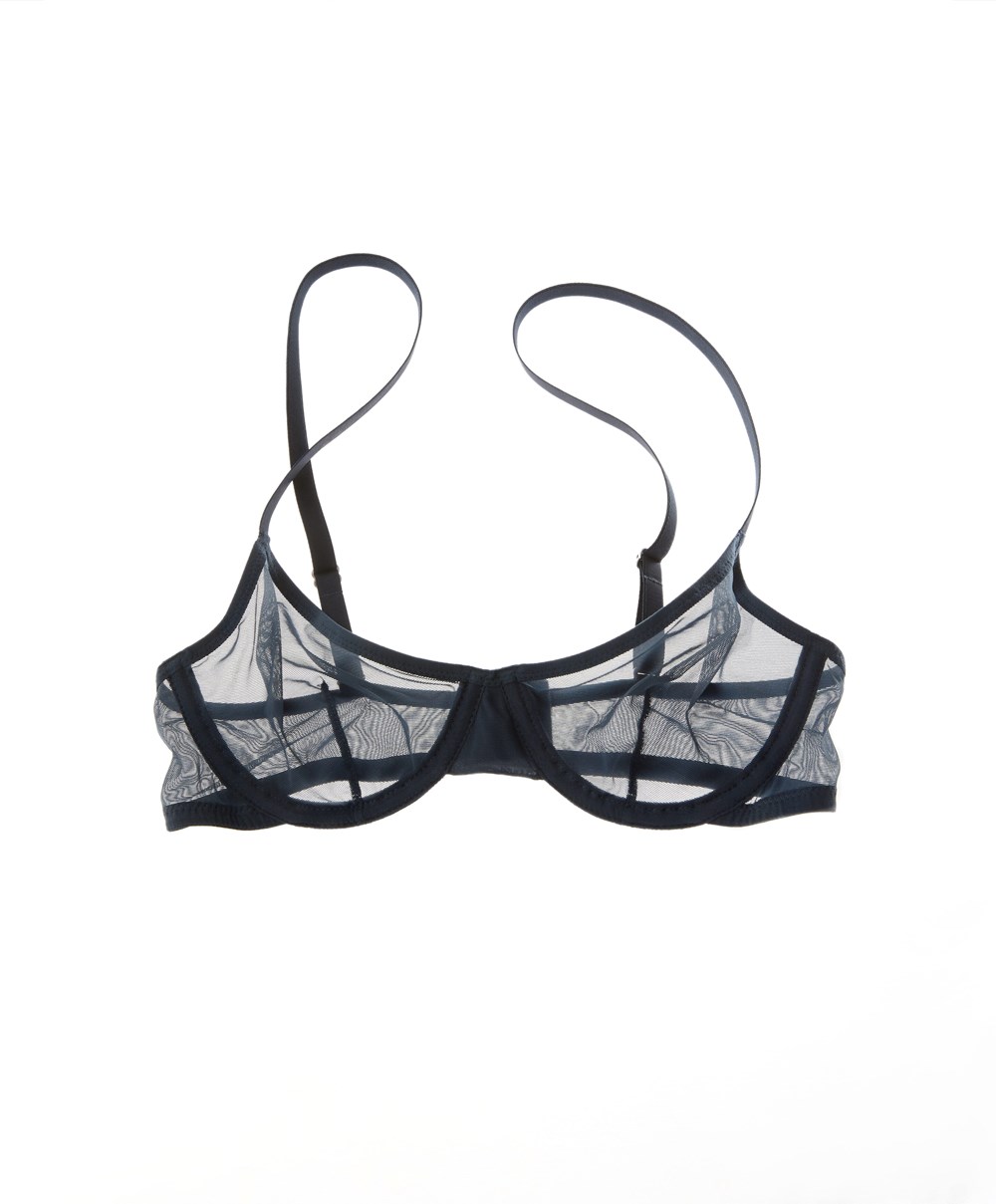 Oysho Non-padded Underwired Classic Bra In Tulle Blue-grey | DHIR89643