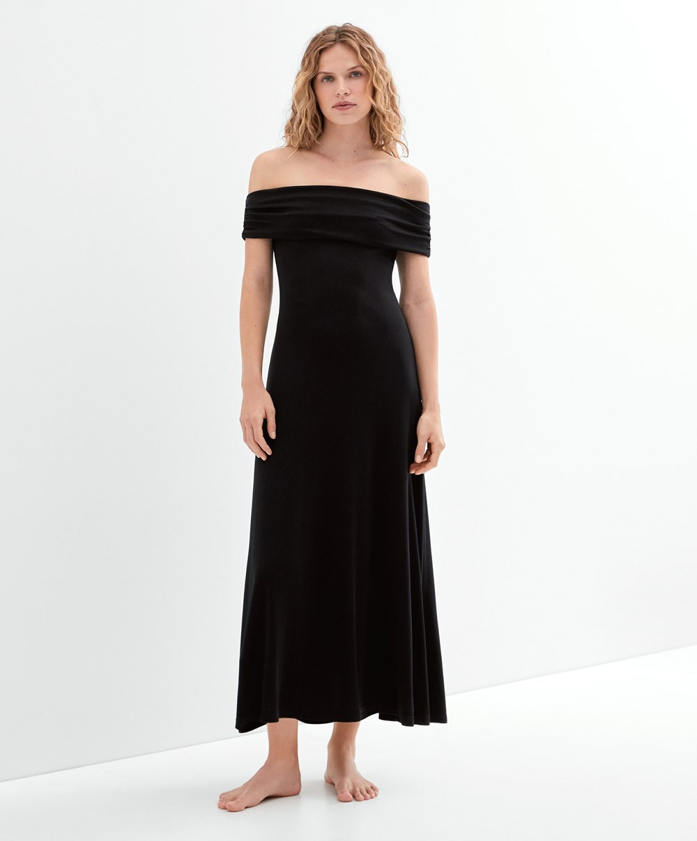 Oysho Off-shoulder Kjoler Svarte | DRLF07236