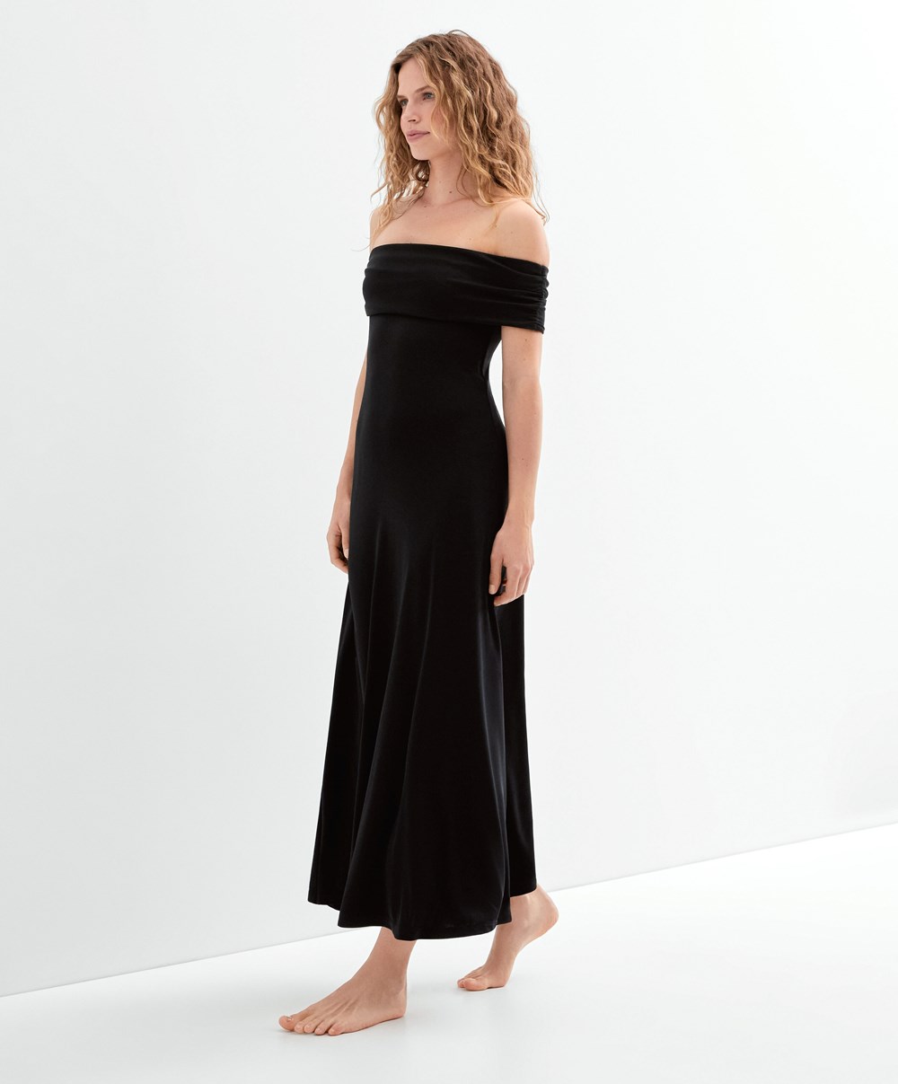 Oysho Off-shoulder Kjoler Svarte | DRLF07236