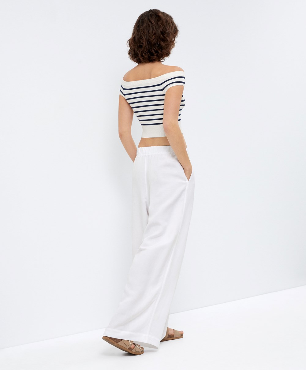 Oysho Off-shoulder Knit Top Cream-white | ENGO91203