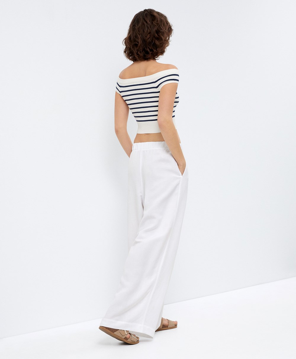 Oysho Off-shoulder Knit Top Cream-white | ZLDN67935