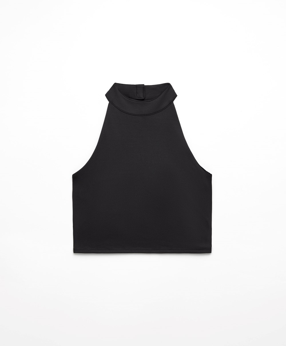 Oysho Open-back Comfortlux Halter Top Svarte | IDYP96027