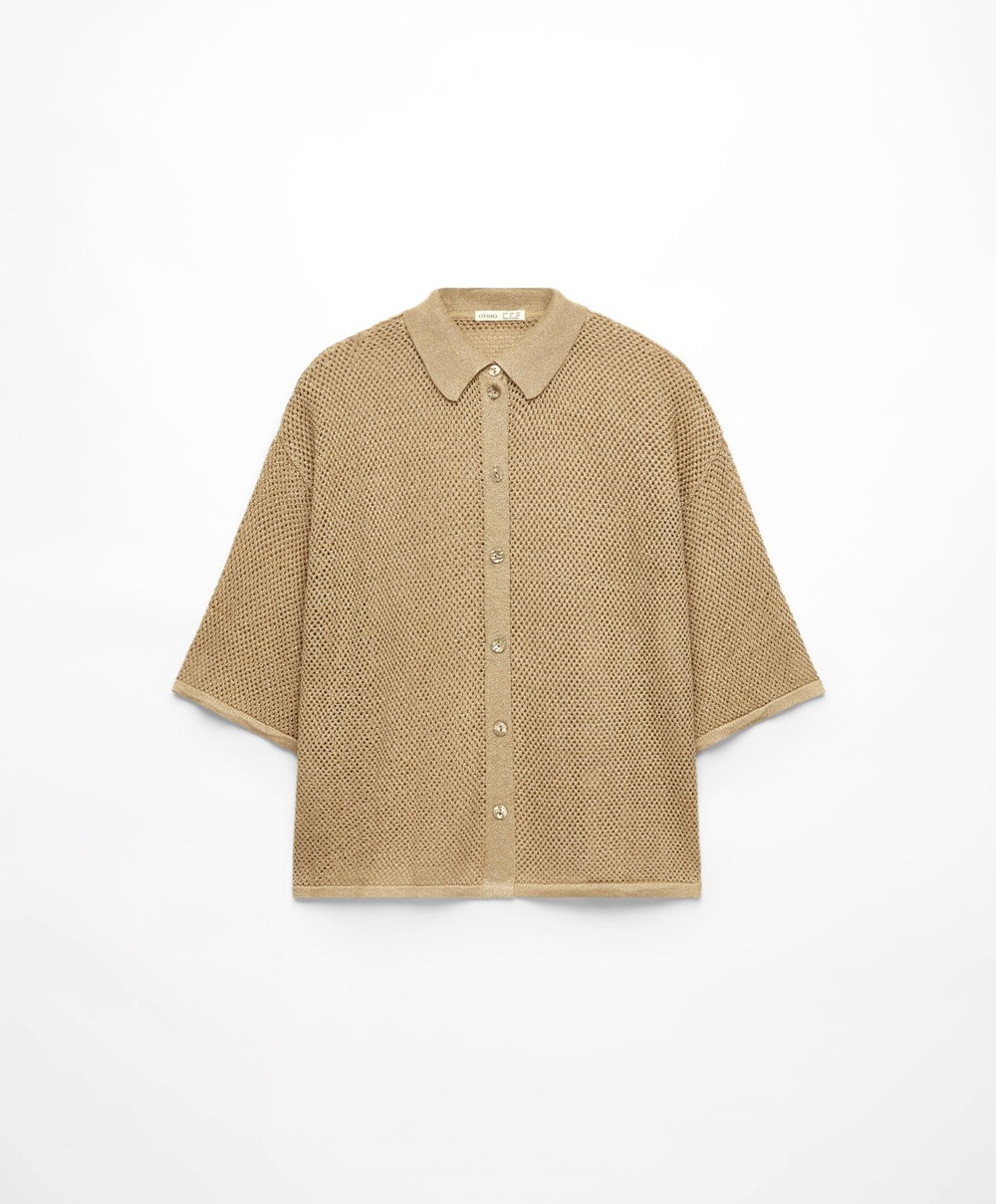 Oysho Oversize Knit Shirt Gull | UMXL04162