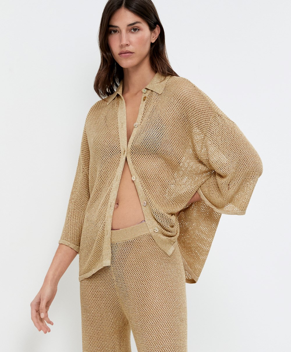 Oysho Oversize Knit Shirt Gull | XTAZ37894