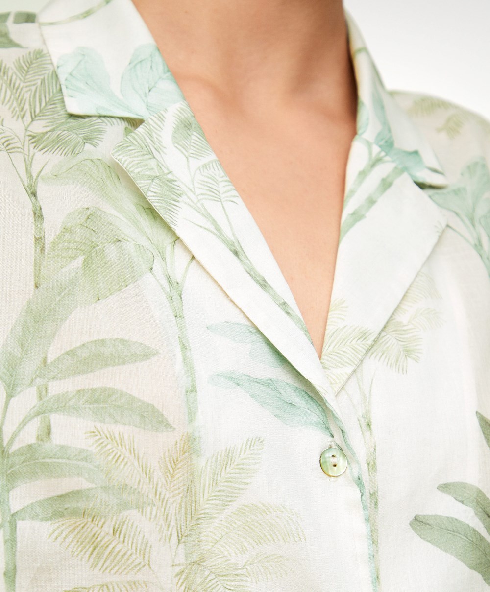 Oysho Palm Tree 100% Bomull Kort-sleeved Shirt Grass | AFIC14379