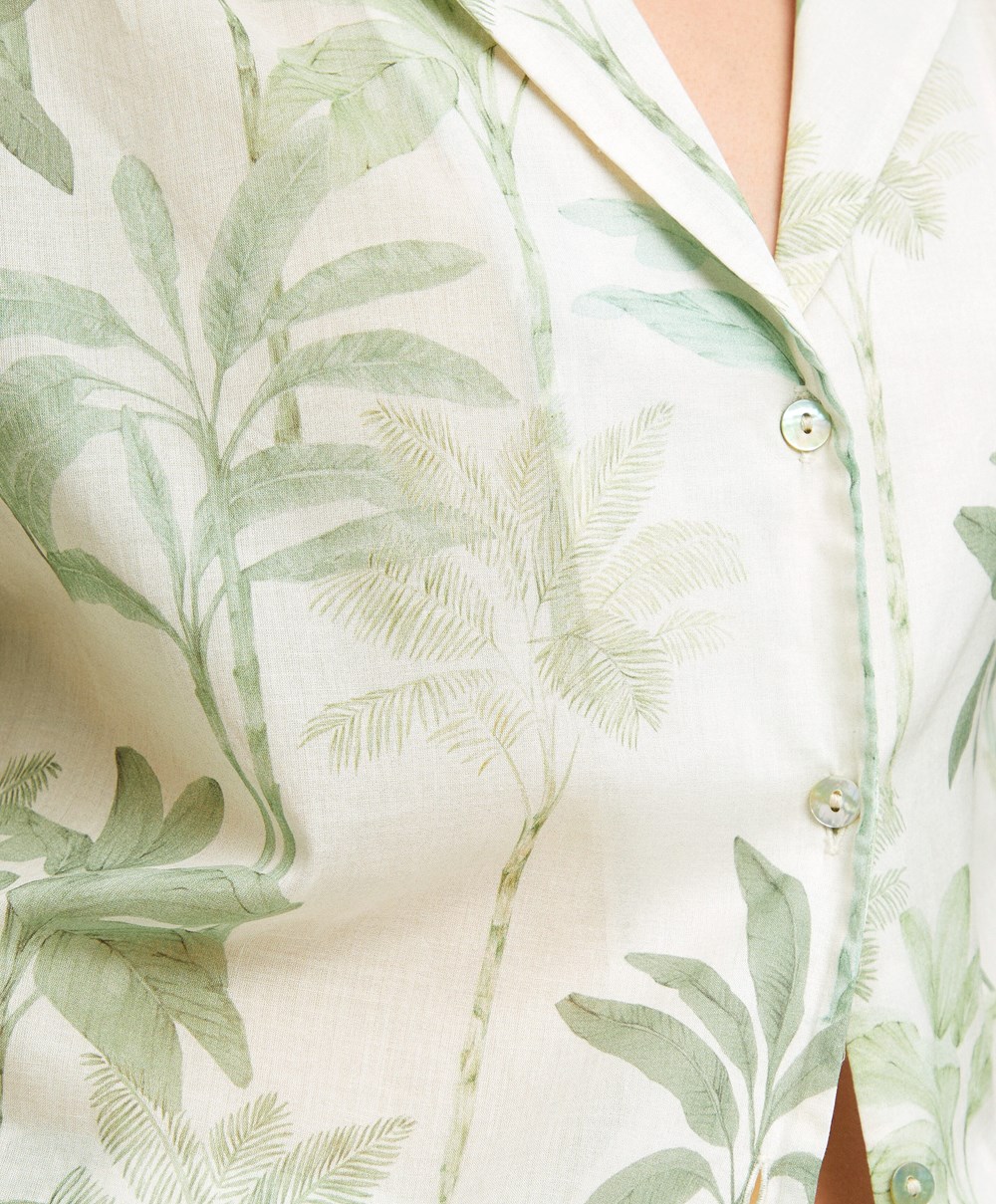 Oysho Palm Tree 100% Bomull Kort-sleeved Shirt Grass | AFIC14379