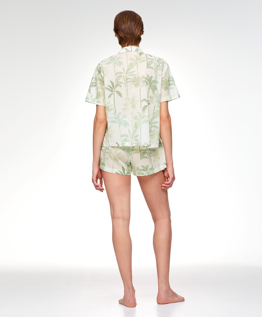 Oysho Palm Tree 100% Bomull Kort-sleeved Shirt Grass | AFIC14379