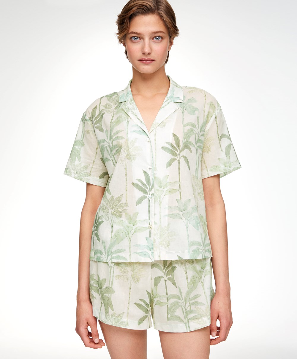 Oysho Palm Tree 100% Bomull Kort-sleeved Shirt Grass | YNUH45731