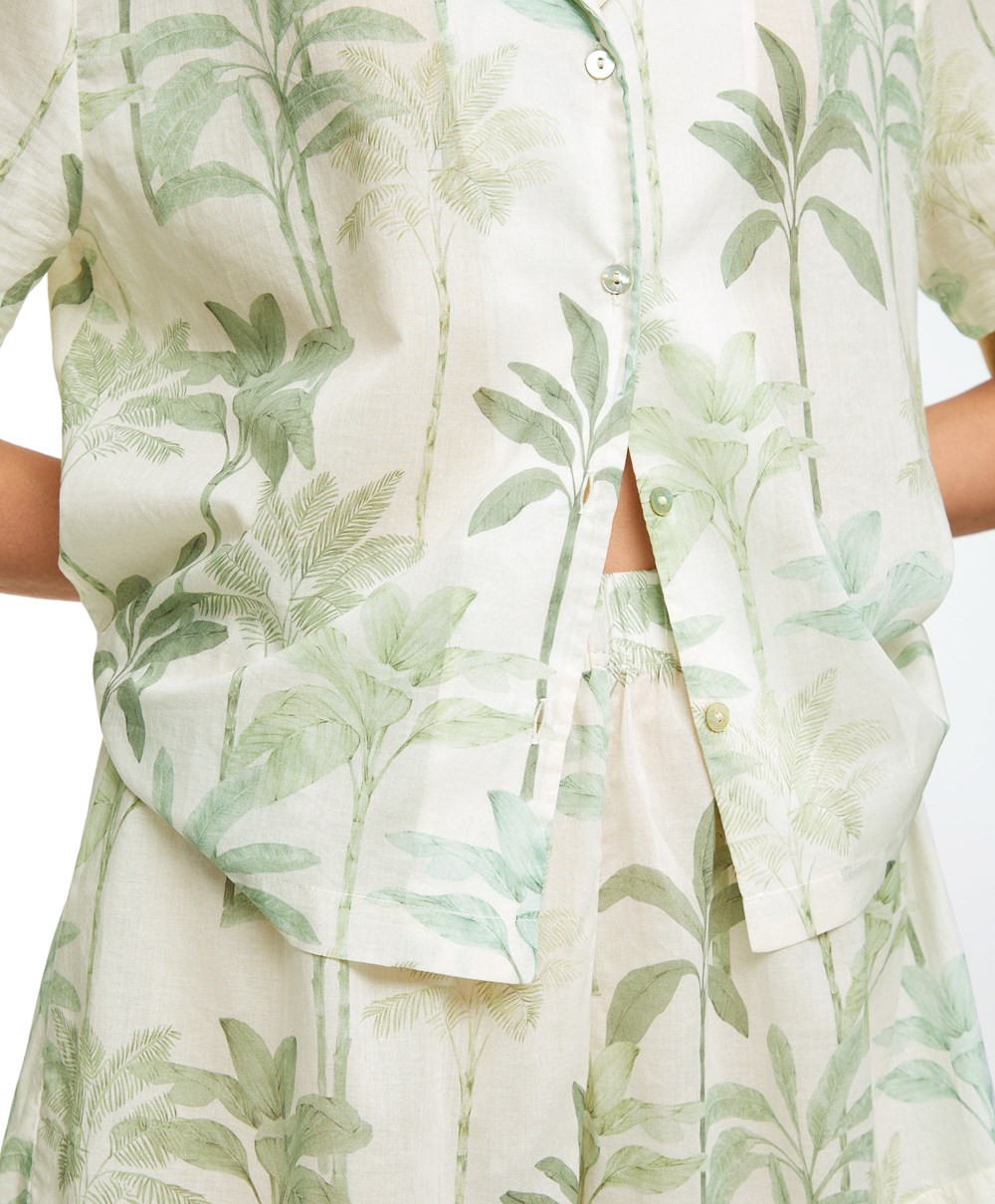 Oysho Palm Tree 100% Bomull Shorts Grass | ADQH05846