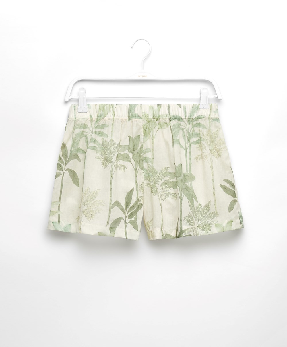 Oysho Palm Tree 100% Bomull Shorts Grass | ADQH05846