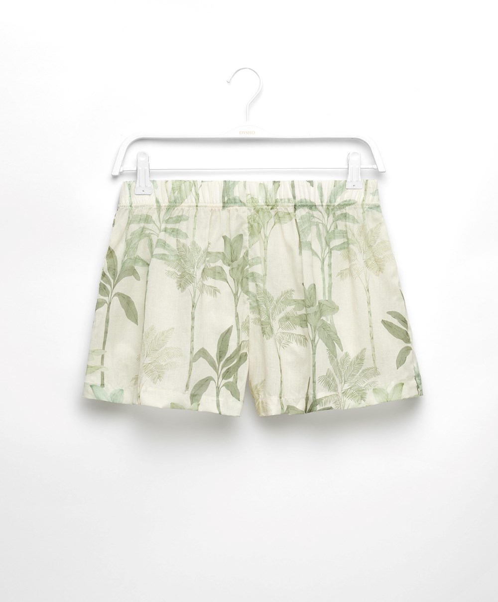 Oysho Palm Tree 100% Bomull Shorts Grass | DTLN18092