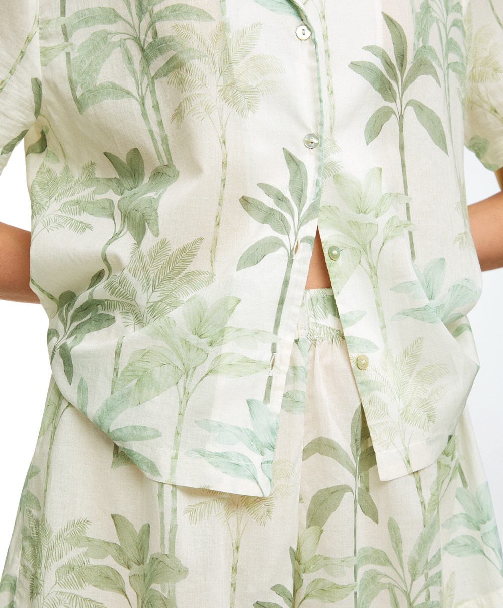 Oysho Palm Tree 100% Bomull Shorts Grass | LERY54289