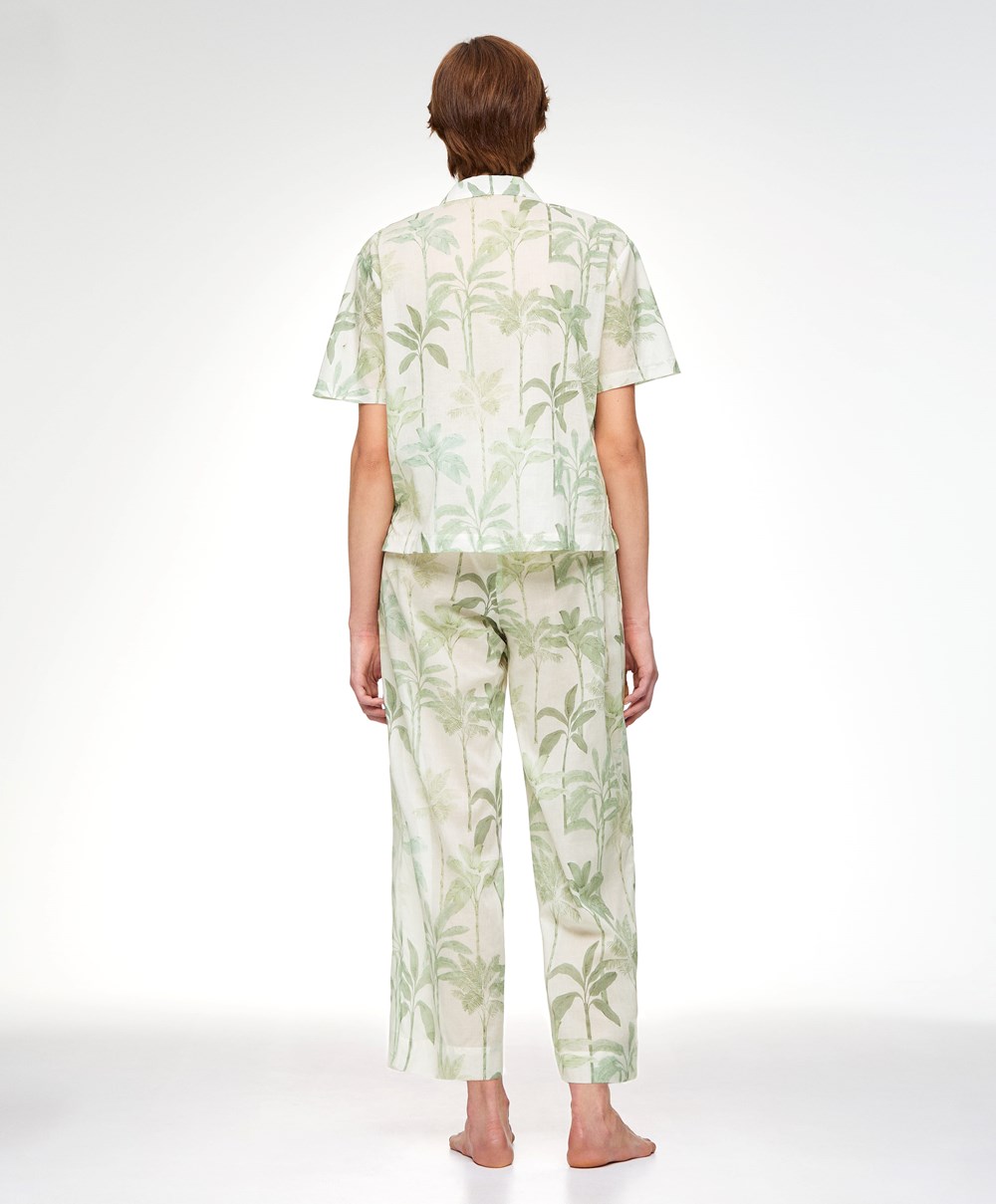 Oysho Palm Tree 100% Bomull Trousers Grass | FGYU03498