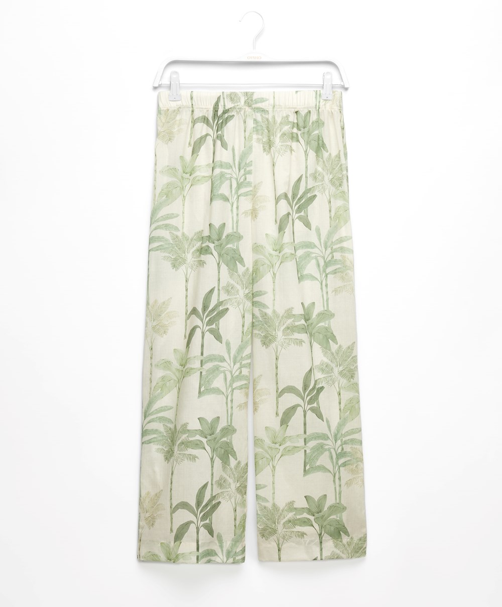 Oysho Palm Tree 100% Bomull Trousers Grass | FGYU03498